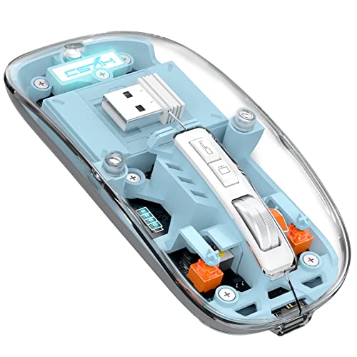A.JAZZ Wireless Bluetooth5.1&2.4G Mini Lightweight Mouse,Transparent Clear Cool,Rechargeable Silent Computer Mice,Nano USB C Receiver,LED Battery Magic Silm for Office/PC/Mac/Laptop/Apple/ipad(Blue) - color: Blue