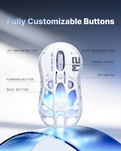 GravaStar Mercury M2 Wireless Gaming Mouse with 26,000 DPI, PAW3395DM Sensor -79g Lightweight Hollowed-Out Design -5 Programmable Buttons -5 Dynamic Lightsync RGB (White) - color: White