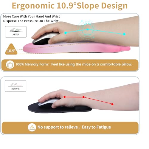 L-SPOUTTO Ergonomic Mouse Pad with Wrist Rest,Pink Mouse Pad Wrist Support | Cute Cat Paw Comfortable Massage Design,Computer Pain Relief Mousepad with Non-Slip Base for Desk Laptop Gaming,Gradient Pink - color: Gradient Pink