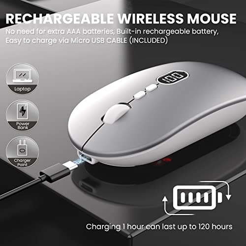 MAGIC-REFINER X1 Wireless Computer Mouse with Battery Level Visible, Silver | 2.4G Portable, Ultra Slim USB Mouse, Silent Click, 1600 DPI for Win/Mac/PC/Laptop/Computer/Office/Travel - color: Silver