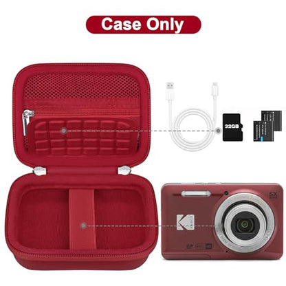 Canboc Hard Case for KODAK PIXPRO FZ55/ FZ45/ FZ43/ FZ53 16MP Digital Camera, Vlogging Camera Bag, Zipper Mesh Pocket fit Cable, SD Card, Red (Case Only) - color: T-Red