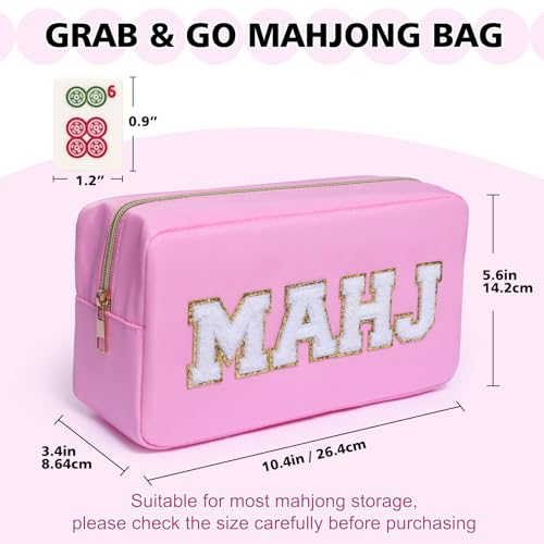 Mahjong Tile Bag Mahjong Bag with Zipper Travel Mahjong Carrying Case Storage Pouch Gifts for Mahjong Lovers Accessories - color: Pink-mahj