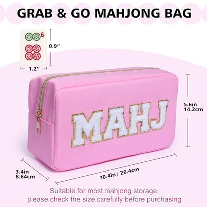 Mahjong Tile Bag Mahjong Bag with Zipper Travel Mahjong Carrying Case Storage Pouch Gifts for Mahjong Lovers Accessories - color: Pink-mahj