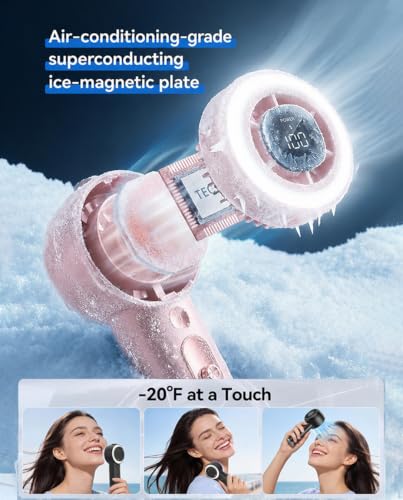 Portable Fan with Mist, AC-Level Ice Cooling Handheld Fan, 5000mAh Battery | 1-199 Speed, 26000 RPM Powerful Turbo Fan, 40ml Water Tank Personal Fan, Mini Fan, for Travel, Makeup, Camping, Outdoors - color: Deep pink