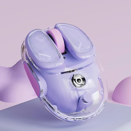 SEUNKWANG Q9 Transparent Wireless Mouse with RGB Lighting, Compact Multi-Device Bluetooth & 2.4G Computer Mouse, Rechargeable, Quiet Clicks, 4800 DPI Cute Mice for Laptop, PC, Mac, iPad - Purple - color: Purple