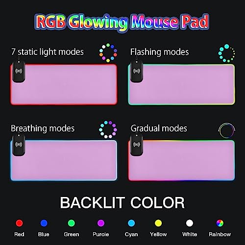 Lavender Magenta Wireless Charging RGB Gaming Mouse Pad 15W, LED Mouse Mat 31.5 x 11.8 Inch, 14 Light Modes Extra Large Mousepad Non-Slip Rubber Base Computer Keyboard Mat for Gaming, PC, Laptop, Desk - color: Lavender Magenta, size: XX-Large 31.5x11.8in