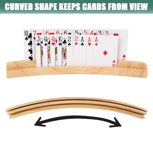 ZUFECY 2-Pack Wooden Card Holders, 2-Layer Slots for 50+ Poker Cards, Solid Pine Wood with Natural Finish for Family Game Nights, Seniors and Card Game Lovers