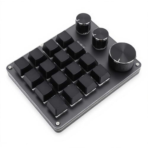 Tangxi Mini Macro Mechanical Gaming Keyboard, 16 Keys Wired Programmable Keypad with 3 Knobs, One Handed Custom Keyboard with LED Light, Red Switch, for Wins & OS X (Black) - color: Black