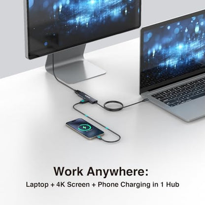 USB C Hub 5-in-1 Docking Station Portable HDMI 4K 30Hz with 100W PD Fast Charging, USB-C & USB-A 10Gbps, Travel-Friendly for Dell HP MacBook Air/Pro, iPad, Surface, Samsung Galaxy
