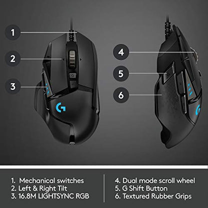 Logitech G502 Hero Wired Gaming Mouse - Black | High performance, 25,600 DPI, RGB, adjustable weights, 11 programmable buttons, on-board memory, PC/Mac - style: Wired