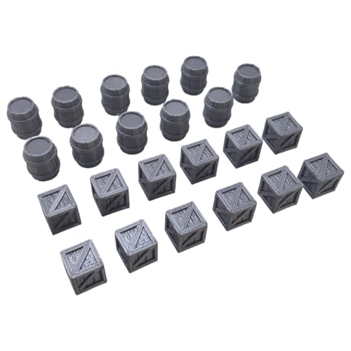 Crates and Barrels DND Terrain Compatible DND Terrain for 25mm Dungeons and Dragons, D&D,40k, RPG, 25mm MiniaturesTabletop RPGs, Wargame Scenery(12PCS Crates+11PCS Barrels)