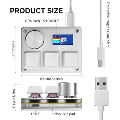 O3C Rapid Trigger Keyboard With Hall Magnetic Switch For OSU Geometry Dash | Rhythm Games,with Knob and Screen,Copy Paste,Shotcut,Macro Hotswap Mini Keypad Magnetic Linear Switches - color: Silvery, size: Gateron KS-20 White Switch