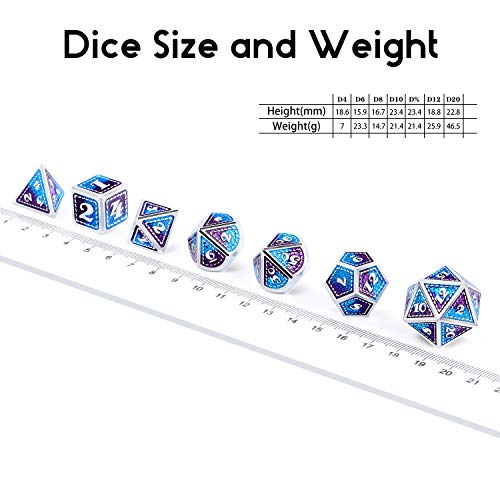 Dragon Scale Metal Dice Set D&D, DNDND 7 PCS Metallic Dungeons and Dragons with Gift Metal Case DND Dice (Blue and Purple with Silver Edge) - color: Blue and Purple With Silver Edge