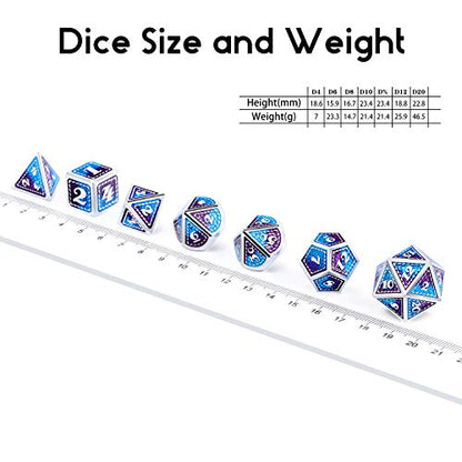 Dragon Scale Metal Dice Set D&D, DNDND 7 PCS Metallic Dungeons and Dragons with Gift Metal Case DND Dice (Blue and Purple with Silver Edge) - color: Blue and Purple With Silver Edge