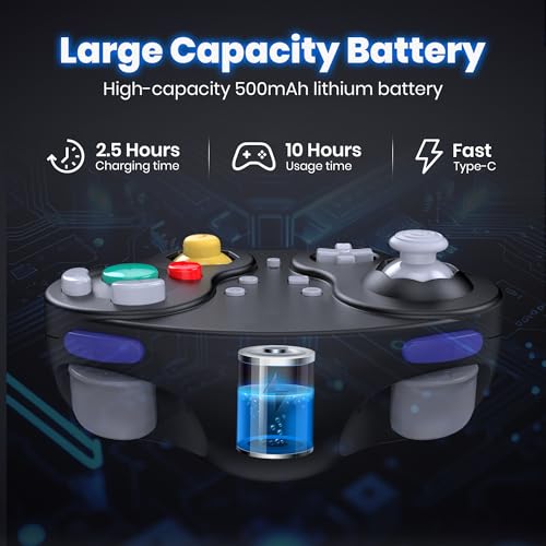 2.4 GHz Wireless GameCube Controller for Switch 1 & 2, NGC Console, Black | Compatible with Switch Online, Windows PC, macOS (Built-in Vibration) (Rechargeable) (Analog Triggers / Stick) - color: Black
