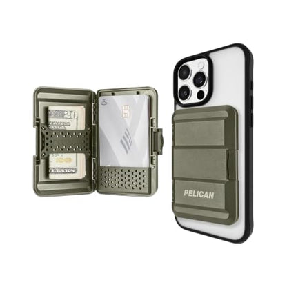 Pelican MagSafe Wallet for iPhone - Heavy Duty MIL-STD Snap-On Phone Magnetic Wallet and Phone Card Holder - Detachable and Slim Hard Case for iPhone 17 Pro Max/16 Pro Max/15/14/Pixel 10 - OD Green - color: Green, style: Protector