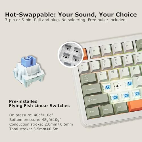 AK820 MAX 75% Custom Mechanical Keyboard, 82-Key Hot Swappable Gasket Mount, 8000mAh Tri-Mode Wireless Gaming & Office, Linear Flying Fish Switches, PBT RGB Backlit, Metal Volume Knob, Mac/Windows - color: Grey-White-Orange