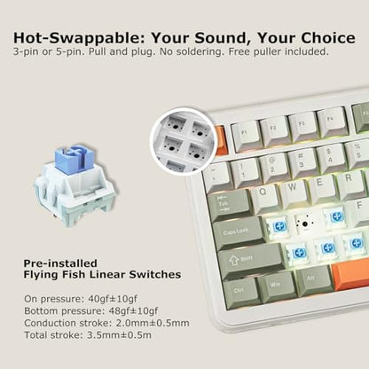 AK820 MAX 75% Custom Mechanical Keyboard, 82-Key Hot Swappable Gasket Mount, 8000mAh Tri-Mode Wireless Gaming & Office, Linear Flying Fish Switches, PBT RGB Backlit, Metal Volume Knob, Mac/Windows - color: Grey-White-Orange
