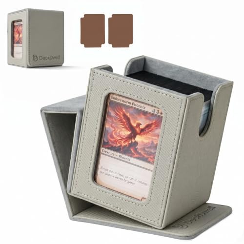 Commander Deck Box MTG 100 Card Holder with Display Window Grey | PU leather, 4 N52 magnets, fits 100 double-sleeved cards, display window, durable, portable, secure closure - color: Grey, size: 110+