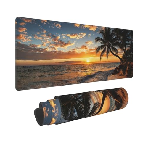 Large Gaming Mouse Pad Desk Mat, Sunset Beach Extended Keyboard Mouse Pad Mousepad with Non-Slip Base and Stitched Edge Mouse Mat Desk Pad Mouse Pads for Desk Home Office, 31.5 x 11.8 - color: Sunset Beach