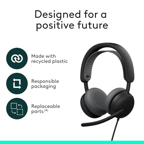 Logitech Zone Wired 2 Noise Canceling Headset with Adaptive Hybrid - Black | Noise-canceling, adaptive hybrid ANC, wired connectivity - color: Black, style: Wired