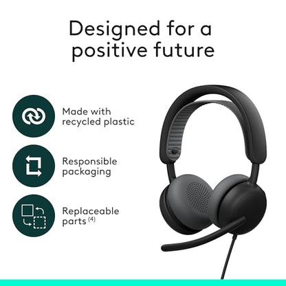 Logitech Zone Wired 2 Noise Canceling Headset with Adaptive Hybrid - Black | Noise-canceling, adaptive hybrid ANC, wired connectivity - color: Black, style: Wired