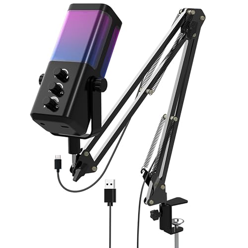 USB Microphone for PC/Gaming，Smart ENC Noise Cancelling & Heart-Shaped Pickup，RGB Lighting & Multi-Knob Control for Streaming/Podcast，with Mic Arm Stand, Black Bracket Style - style: bracket type