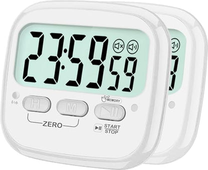 AyayaBoss 2-Pack Magnetic Kitchen Timers for Cooking, Digital Stop Watch Countdown Timer for Kids, Teachers, Classroom, Office, Exercise - Battery Included - color: Digital Timer 2 Pack - White