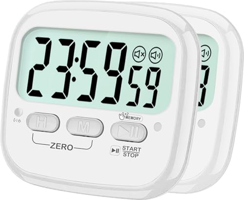 AyayaBoss 2-Pack Magnetic Kitchen Timers for Cooking, Digital Stop Watch Countdown Timer for Kids, Teachers, Classroom, Office, Exercise - Battery Included - color: Digital Timer 2 Pack - White