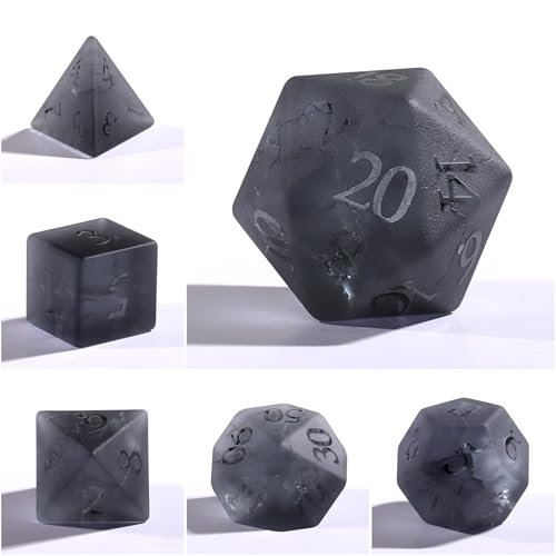 Cracked Matte Gray 7Pcs Polyhedral Dice Set, K9 Crystal Cat's Eye Multi-Faceted DND Dice for Dungeons and Dragons RPG Tabletop Game (Matte Cracked Gray) - color: Matte Cracked Gray