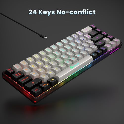 GEODMAER 65% Gaming Keyboard, Wired Backlit Mini Keyboard, Ultra-Compact Anti-Ghosting No-Conflict 68 Keys Membrane Gaming Wired Keyboard for PC Laptop Windows Gamer - color: Grey-Black