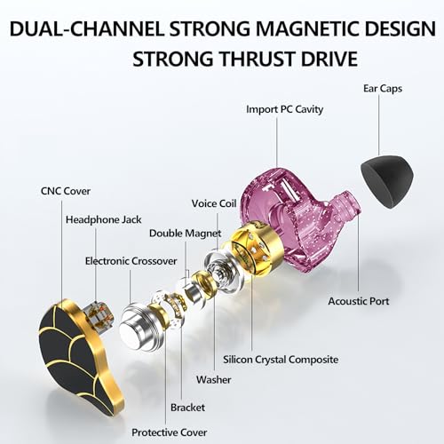 In Ear Monitor Headphones Dual Magnetic Dynamic Driver IEM with Mic Purple | Hybrid Banlance Armature with Dynamic in Ear Headphones IEM Earphones Gaming Earbuds - color: H818-Purple