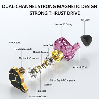 In Ear Monitor Headphones Dual Magnetic Dynamic Driver IEM with Mic Purple | Hybrid Banlance Armature with Dynamic in Ear Headphones IEM Earphones Gaming Earbuds - color: H818-Purple