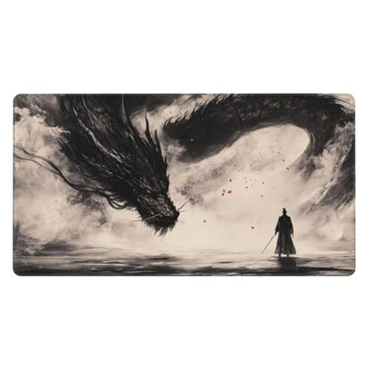 MTG Playmat Black Dragon Ink Painting TCG Play Mat Original Hand-Painted Stitched Edges Smooth Surface Non-Slip Rubber Base for Trading Card Games Board Games 23.5x13.6in