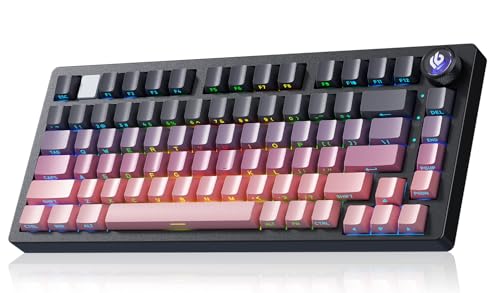 LEOBOG x Aula HI75C Pro Mechanical Gaming Aluminum Wireless Keyboard | Tri-Modes Bluetooth/USB-C/Wireless,Hot Swappable Pre-lubed Reaper Switches, Programmable RGB Backlit 81 PBT Keycaps - color: Black Pink