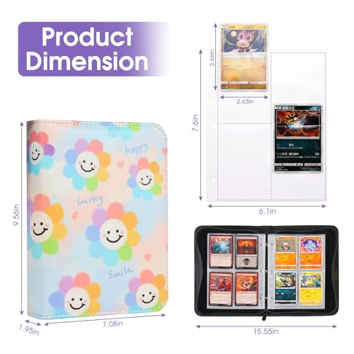 4-Pocket Card Binder with 50 Removable Pages, Holds 400 Cards | Fits trading, sports, gaming and collectible cards. Great for boys and girls to organize and protect collections(Sunflower) - color: Lucky Sunflower