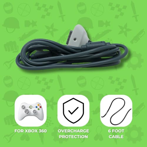 Old Skool Wireless Controller Charging Cable Compatible with Microsoft Xbox 360 White