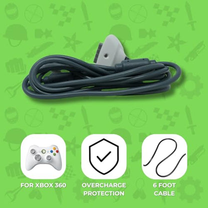 Old Skool Wireless Controller Charging Cable Compatible with Microsoft Xbox 360 White