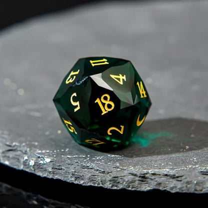 1PCS Multifaceted Glass D20 DND Dice - 28mm 20 Sided Gem D&D Dice for Dungeons and Dragons, RPG, Roleplaying Games MTG Table Games, Handmade Polyhedral Dice(Glass Green) - color: Multifaceted D20 Glass-green