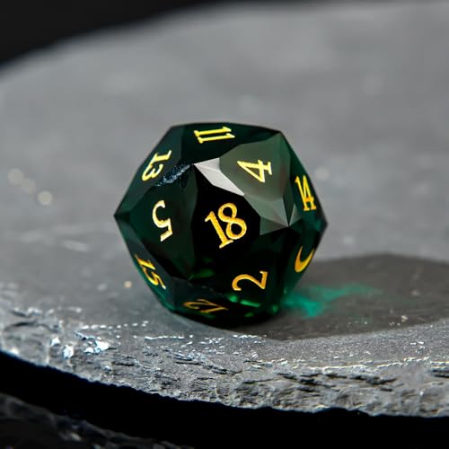 1PCS Multifaceted Glass D20 DND Dice - 28mm 20 Sided Gem D&D Dice for Dungeons and Dragons, RPG, Roleplaying Games MTG Table Games, Handmade Polyhedral Dice(Glass Green) - color: Multifaceted D20 Glass-green
