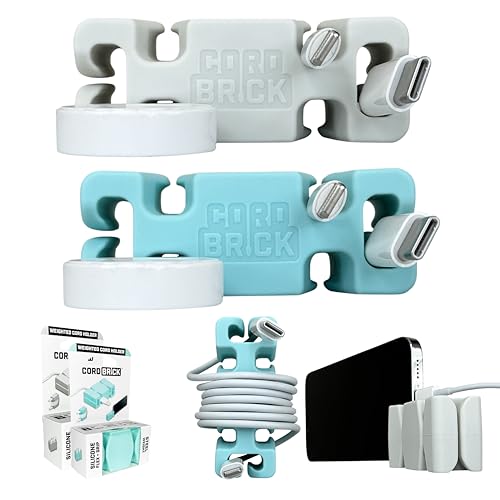 2PK Silicone + Steel Weighted Cord Holders for Nighstand, Cable Wraps for Travel, iPhone Accessories, Small Graduation Gifts for College Students, Guys, Men. Light/Aqua - color: (D) Aqua, size: Light Gray and