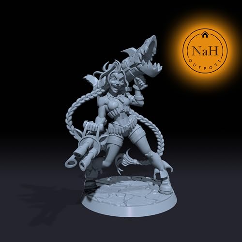 Generic Raven Darkfire | Female Gunslinger miniature for Tabletop games like D&D and War Gaming| Dungeons and Dragons Mini | RN estudio No Base, Gray - style: No Base