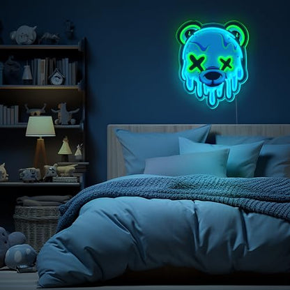 Ice Bear Neon Sign, Cool Led Sign for Wall Decor - Usb Powered, Adjustable Brightness Anime Bear Led Light for Bedroom, Bar, Pub, Party, Man Cave Decor, Unique Gift for Teenage Boys