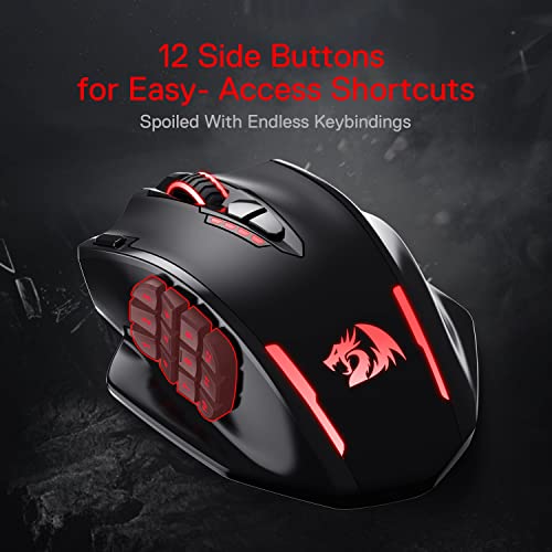 Redragon M913 Wireless RGB MMO Gaming Mouse 16000 DPI Remapping Keys | Cable-Free 0 Delay Dedicated for FPS Gamers, Redefine Keybinding Macro, Vibing Backlight, Ergonomic Grip Body Comfort - color: Black, style: Wireless M913