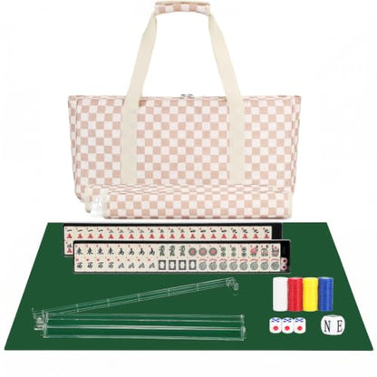 PiPiCat 2026 Complete American Mahjong Set, 166 Tiles (30mm) with 31.5x31.5in Mat One-Click Flip Reinforced 18-Inch Rack/Pushers Shockproof Bag & 6 Spare (Grid) - color: Grid