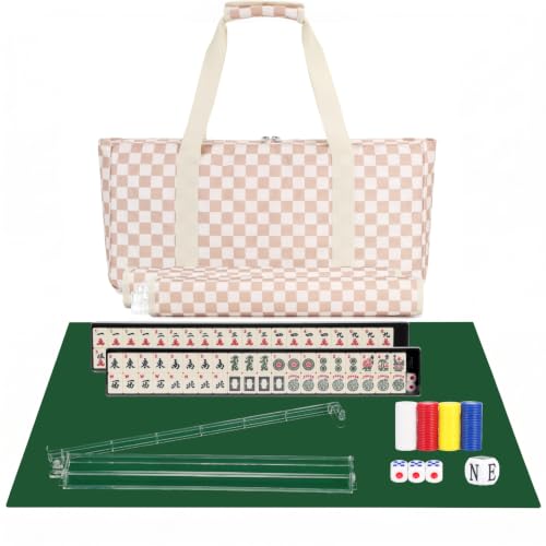 PiPiCat 2026 Complete American Mahjong Set, 166 Tiles (30mm) with 31.5x31.5in Mat One-Click Flip Reinforced 18-Inch Rack/Pushers Shockproof Bag & 6 Spare (Grid) - color: Grid