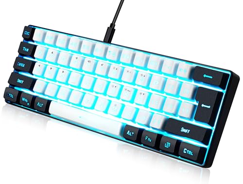 abucow 60% Percent Gaming Keyboard Minimalist Portable Wired Ultra-Compact Mini Imitation 61 Keys RGB Backlit Keyboard (White-Black) - style: White-black