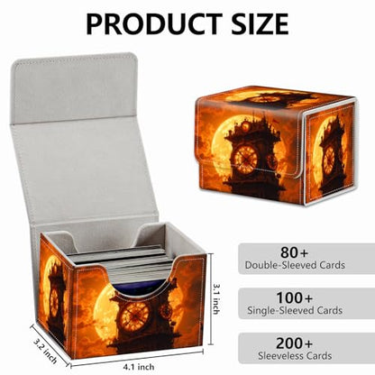 Strong Magnet for TCG MTG Commander Deck Box Playing Card Case Magic Deck Box Creative Pattern Trading Card Storage Box for Collectible Games, Golden Sunset Clock Tower - color: Golden Sunset Clock Tower
