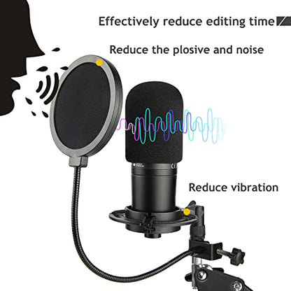 Audio Technica AT2020 Mic Stand, AT2020 Mic Boom Arm Suspension Scissor Stand with Shock Mount, Pop Filter, Upgraded Heavy Duty Clamp for AT2020 AT2020USB+ AT2035 Condenser Studio Mic