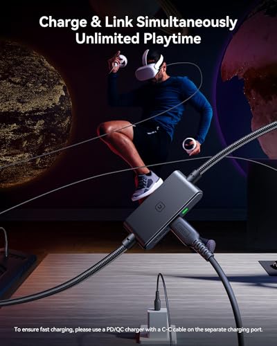 INIU VR Link Cable with Separate Charging Port, 16FT High Speed Data Transfer & Charging Cable, USB to USB C Charger Cord for Virtual Reality Headset, Meta Oculus Quest 3s 3 2 Pro, Pico 4 Steam PC VR